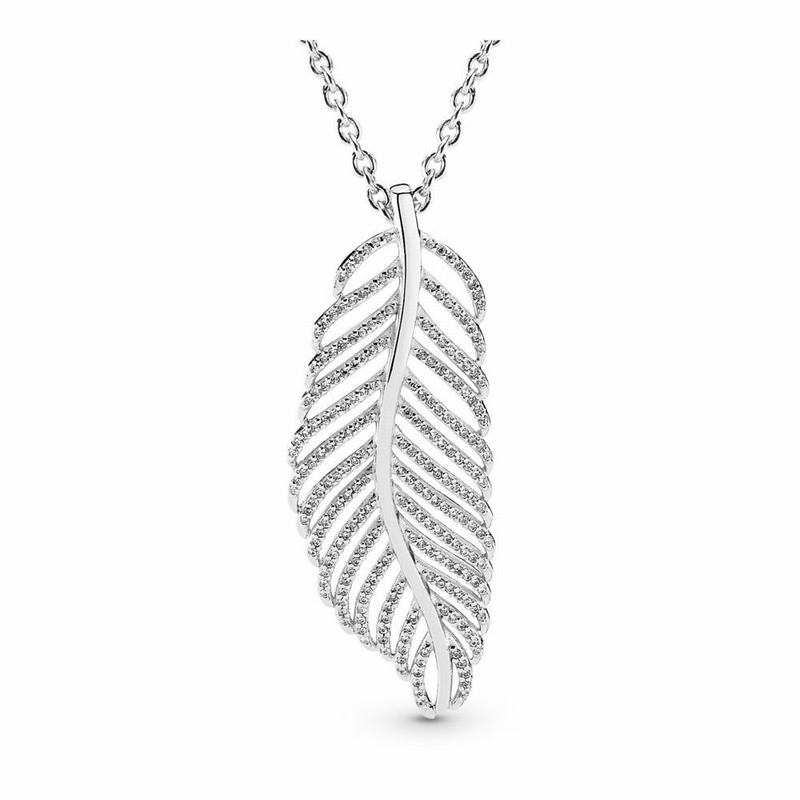 Pandora Light As A Feather Pendant Necklace Ireland - Sterling Silver/Cubic Zirconia - 674215TNF